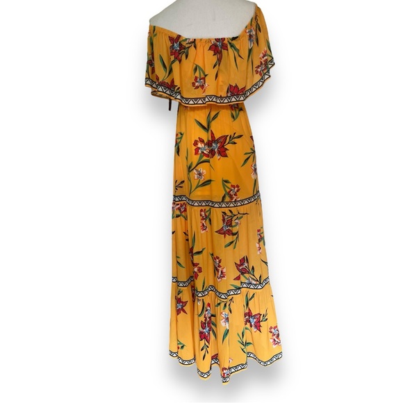 LuLu’s NWOT Tropical Paradise Floral Off Shoulder Ruffled Maxi Dress Sz Small - Picture 5 of 16
